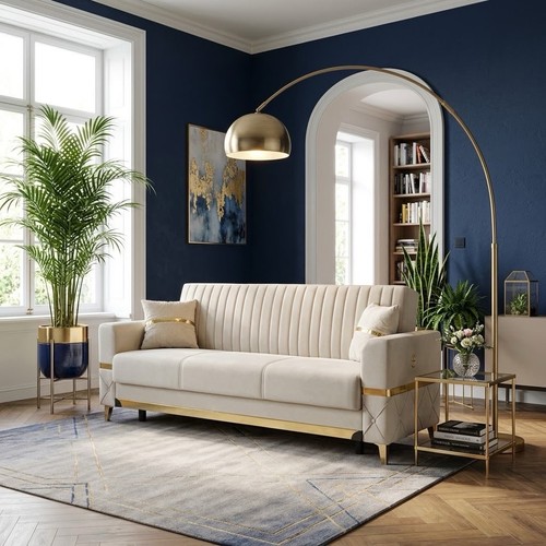 Seater cream velvet sofa - cream, bed