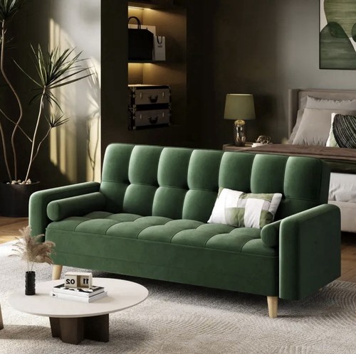 Green sofa bed velvet - green,