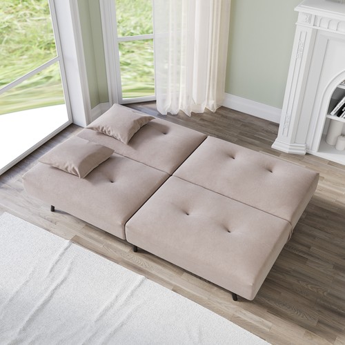 Khaki seater sofa bed - 2, velvet